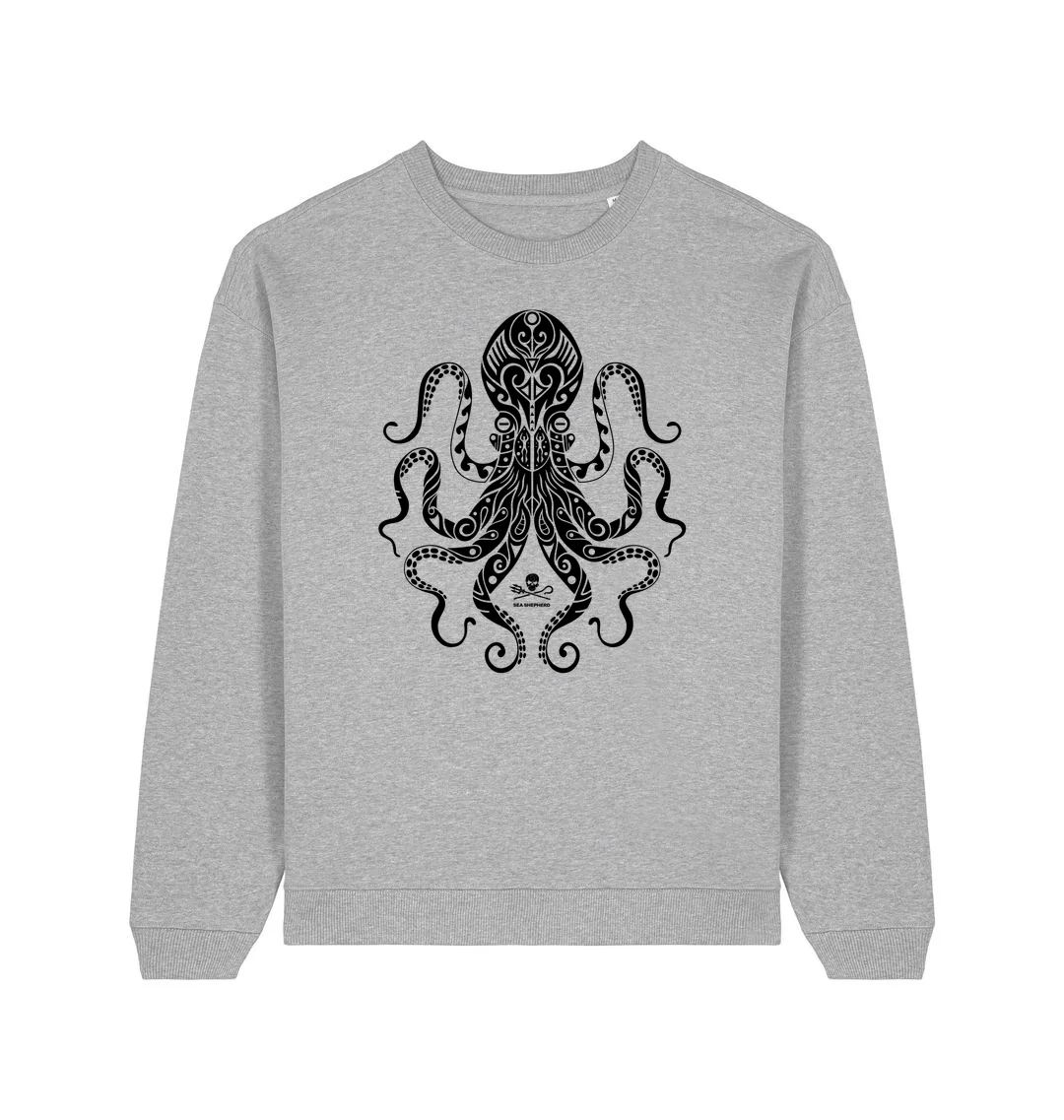 Tribal Octopus Black Oversized Sweatshirt - Image 3