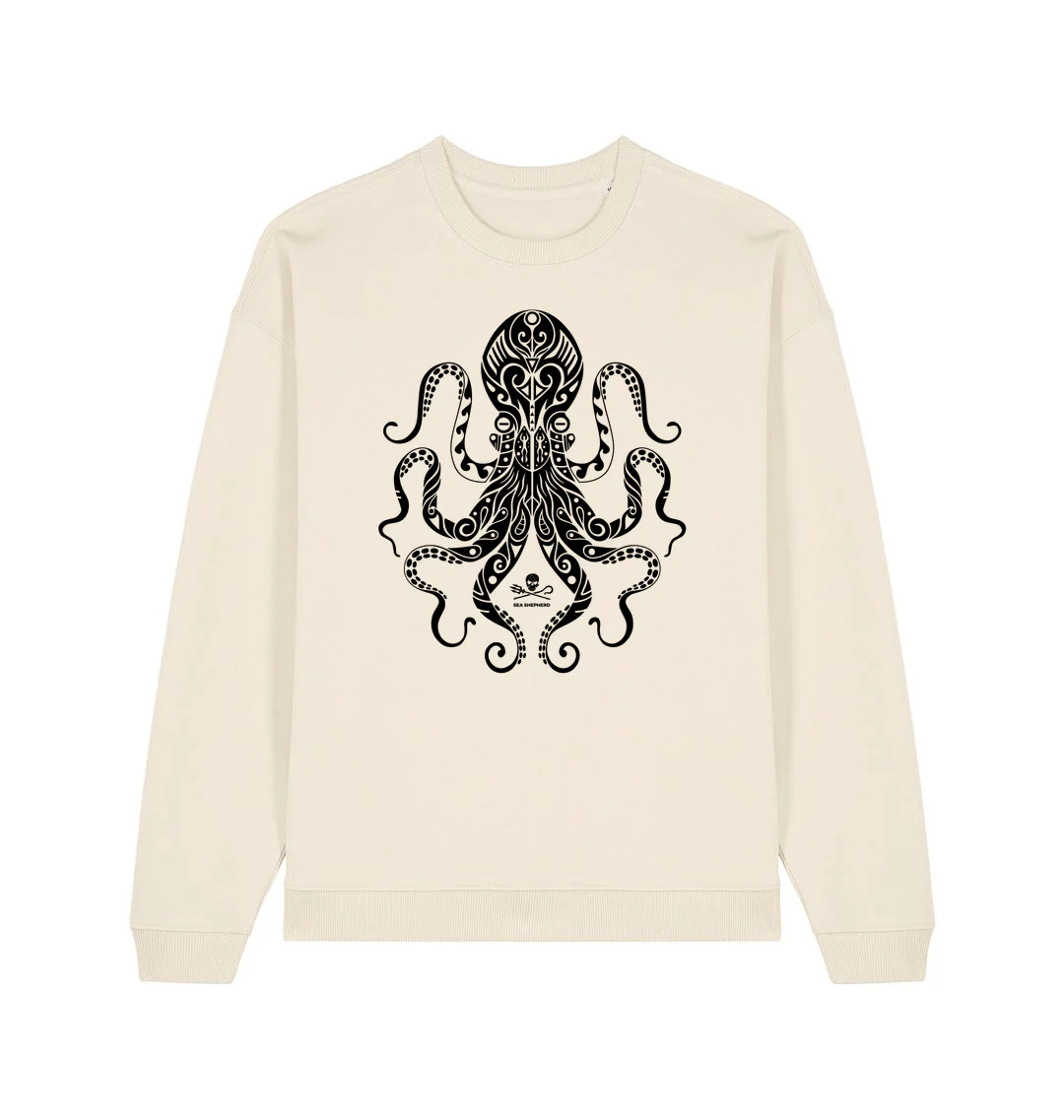 Tribal Octopus Black Oversized Sweatshirt - Image 4